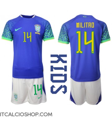 Brasile Eder Militao #14 Seconda Maglia Bambino Mondiali 2022 Manica Corta (+ Pantaloni corti)
